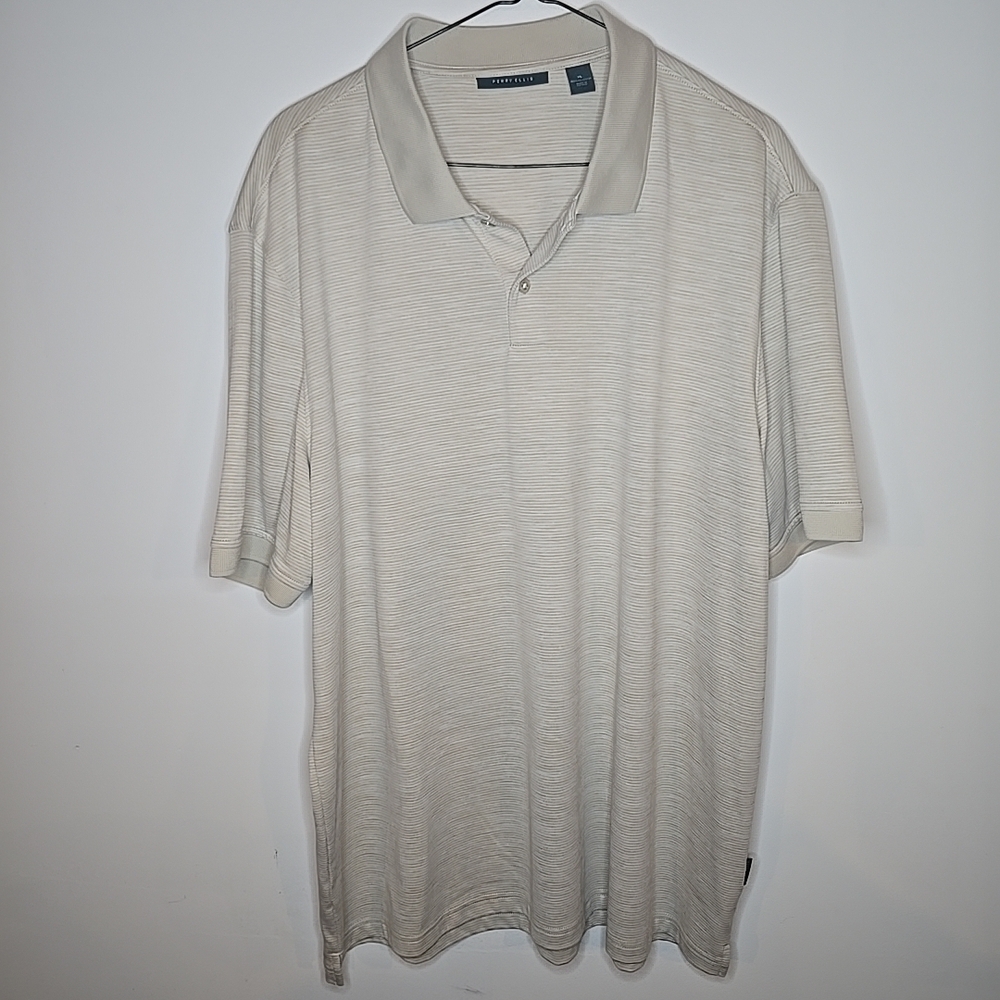 Perry Ellis Men's Short Sleeve Polo Shirt, Beige, Size XL 100% Polyester